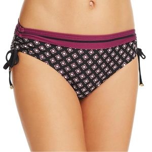 NWT (S) Kate Spade scrunch sides full back black w maroon burgundy gold hardware